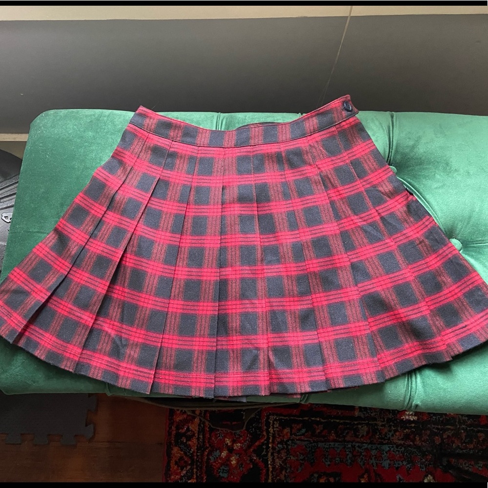 Forever 21 Red Black Tartan Plaid Pleated Quilt Skirt